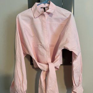 Marissa Webb Emmerson Oxford Waist Tie Shirt in Pink